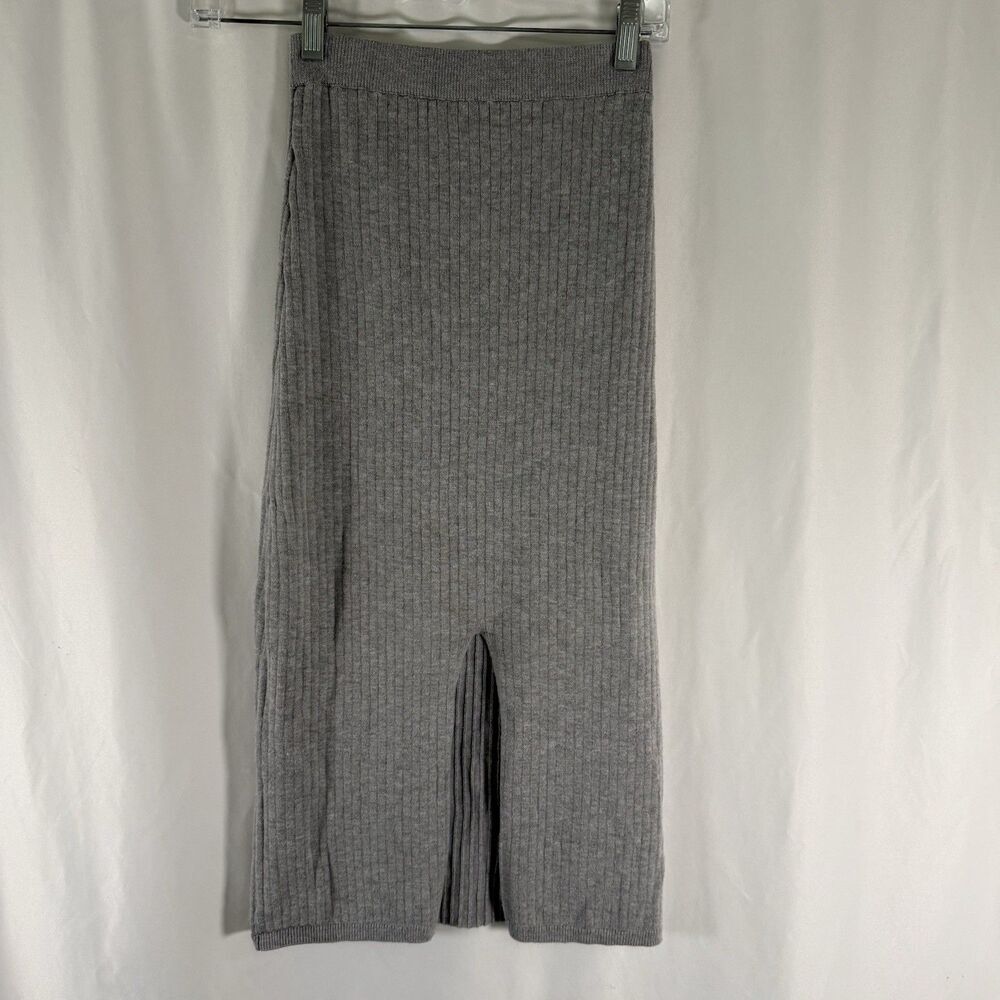 Free People Midi Skirt Women's XS Grey Pull On Stretch Slit Ribbed Cotton Blend
